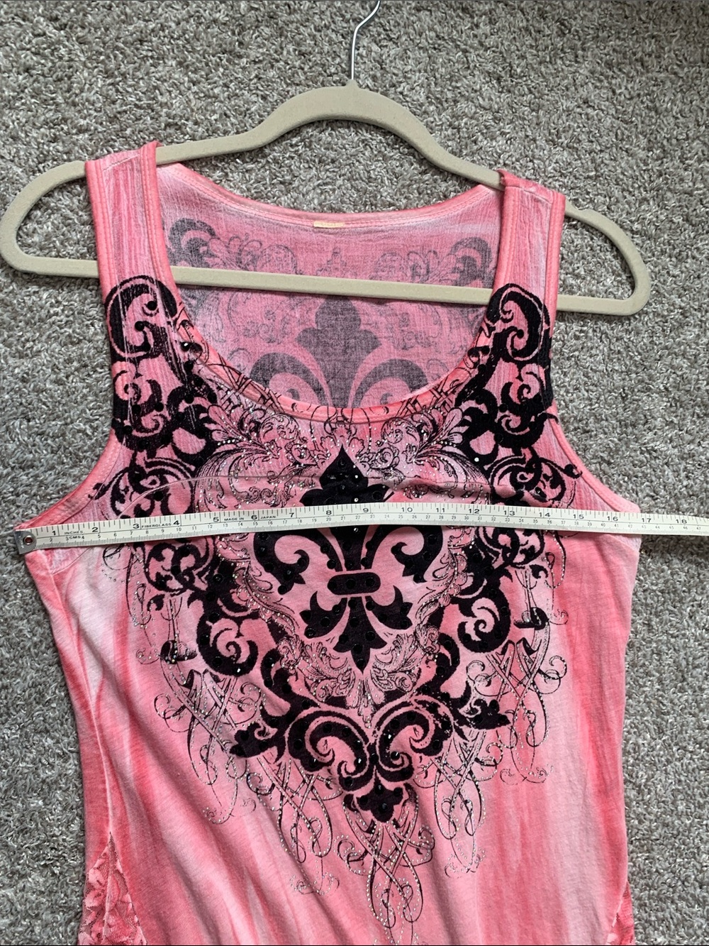 Y2K Pink Fleur de Lis Lace Panels Sleeveless Tunic Top - Picture 6 of 6